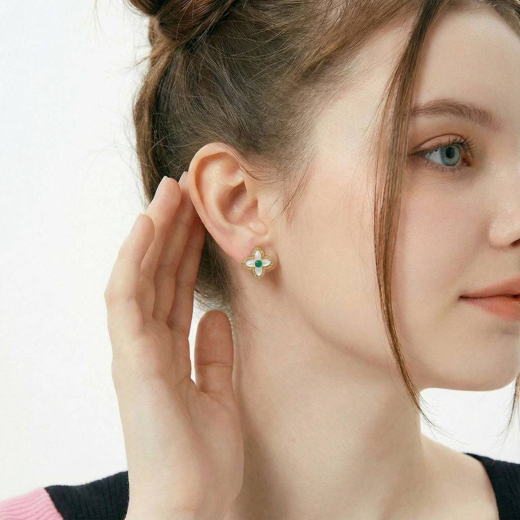 Lucky Clover Pearl Studs