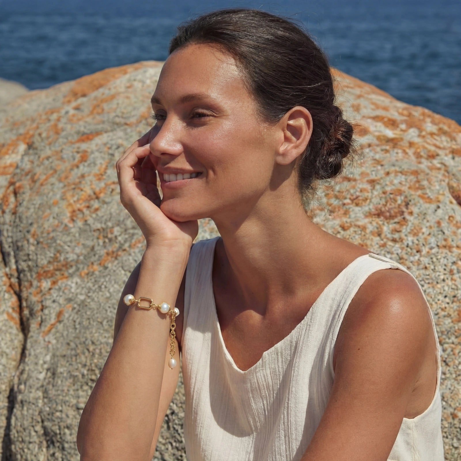 Golden Pearl Chain Bracelet